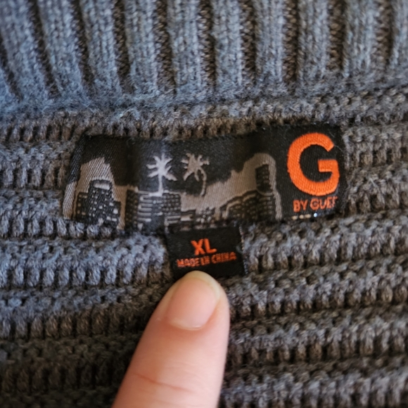 G by Guess Men's Knit Mock Neck Zip Cardigan Sz. XL Gray Ribbed Texture Sweater - Picture 11 of 16